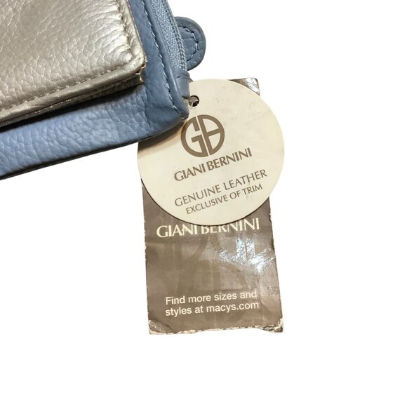 Giani Bernini Genuine Leather Chambray/Silver Wristlet Wallet Zip with Pocket - Picture 3 of 9